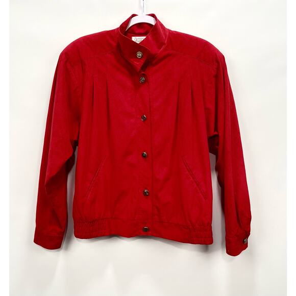 Vintage Jessica Grey‎ Red Faux Suede Dressy Elastic Waist Jacket w/Gold Buttons - Picture 1 of 6